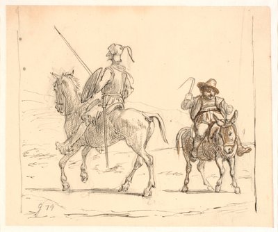 Don Quijote ajaa vasemmalle, Sancho Panza oikealle tekijältä Wilhelm Marstrand