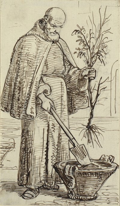 Munkki istuttaa puun tekijältä Wilhelm Marstrand