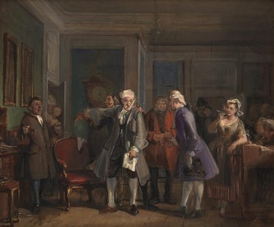 Ludvig Holbergin "Den Stundesløse", näytös I, kohtaus 6 tekijältä Wilhelm Marstrand