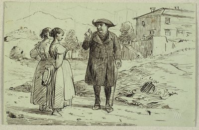 Italialainen kohtaus kahden naisen ja isän kanssa tekijältä Wilhelm Marstrand