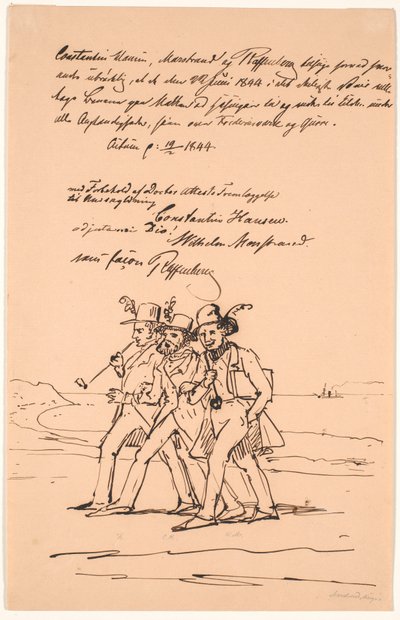 Marstrand, Constantin Hansen ja Raffenberg kävelyllä tekijältä Wilhelm Marstrand