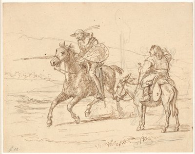 Sanchon katsellessa Don Quijote hyökkää tekijältä Wilhelm Marstrand