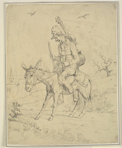 Viulunsoittaja aasilla tekijältä Wilhelm Marstrand
