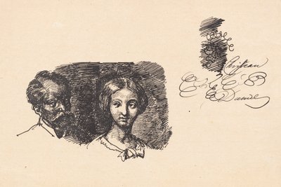 Opintopaperi, jossa kaksi päätä ja kirjoituskoe tekijältä Wilhelm Marstrand