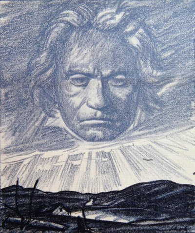 Tribute to the Genius of Beethoven, kuvitus Simplicissimus-lehdestä, München 1920 (litho) tekijältä Wilhelm Schulz