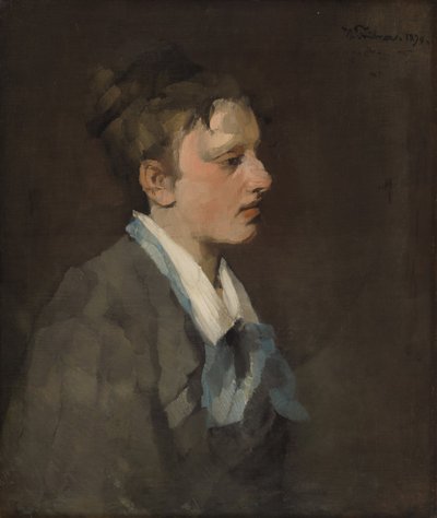 Brysselin nainen, jolla on sininen solmio tekijältä Wilhelm Trübner