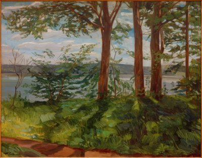 Maisema Starnberg-järvellä kolmella puulla tekijältä Wilhelm Trübner
