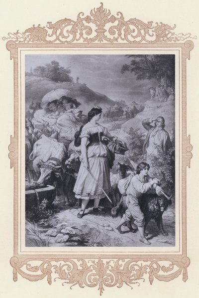 Dorothea ja emigrantit, Hermann ja Dorothea (litho) tekijältä Wilhelm von (after) Kaulbach