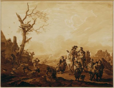 Kylän ryöstö sotilaiden toimesta tekijältä Wilhelm von Kobell