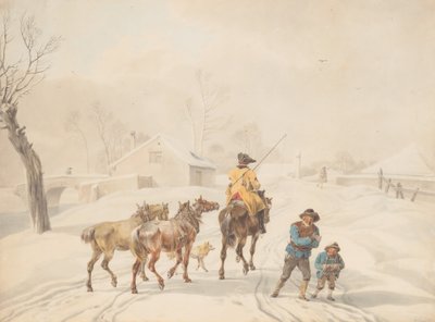 Postilion hevosella talvimaisemassa, n. 1798. tekijältä Wilhelm von Kobell