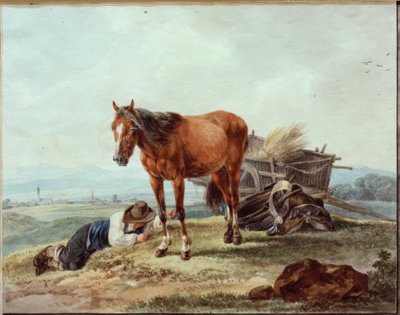 Nukkuva maatilan poika hevosen kanssa tekijältä Wilhelm von Kobell