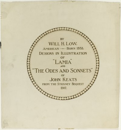 John Keatsin "Odes and Sonnets of John Keats" -teoksen nimiölehti. tekijältä Will Hicock Low
