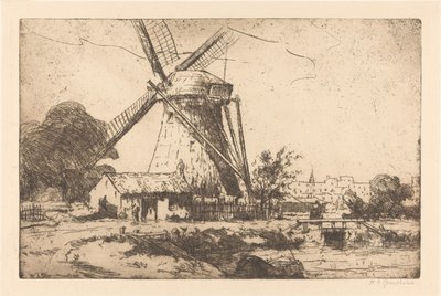 Tuulimylly lähellä Haagia tekijältä Willem Adrianus Grondhout (signed by artist)