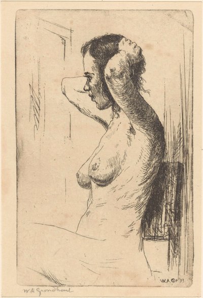 Istuva, alaston nainen tekijältä Willem Adrianus Grondhout (signed by artist)
