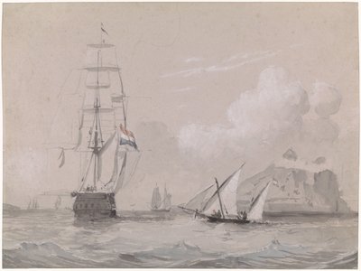 Hollantilainen purjelaiva Gibraltarin rannikolla tekijältä Willem Anthonie van Deventer
