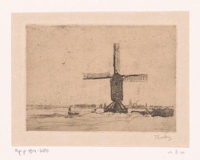 Doesburger Mill Tuulimylly lähellä Doesburgia (alkuperäinen nimi) tekijältä Willem Bastiaan Tholen (signed by artist)
