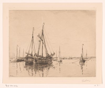 Satama ankkuroidulla ketsillä Haven, Norderney (alkuperäinen nimi) tekijältä Willem Bastiaan Tholen (signed by artist)