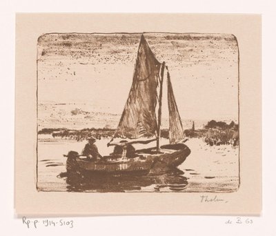 Mies purjeveneessä Vene (alkuperäinen nimi) tekijältä Willem Bastiaan Tholen (signed by artist)