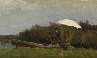 Paul Gabriël työskentelee veneessä. 1882 tekijältä Willem Bastiaan Tholen