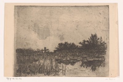 Järvi, jossa on ruoko ja vesimylly, lähellä Giethoornia Kolk vesimyllyllä (Giethoorn) (alkuperäinen nimi) tekijältä Willem Bastiaan Tholen