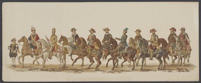 Delftin paraati 1862, neljäs ryhmä Delftin kuninkaallisen akatemian neljäs lustrum - Ao. 1862 - Costumed Optogt (sarjan nimi esineellä) tekijältä Willem Bernardus IJzerdraat