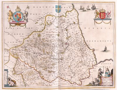 Durhamin piispa Bishoprike, teoksessa "Theatrum Orbis Terrarum, sive Atlas Novus", kirjoittanut Willem Blaeu, Amsterdam. tekijältä Willem Blaeu