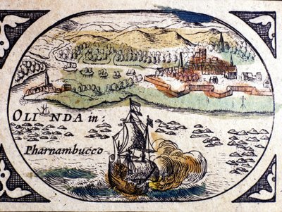 Brasilia, näkymä Pernambucoon (Recife), W. G. Blaeun Atlas, Amsterdam 1600. tekijältä Willem Blaeu