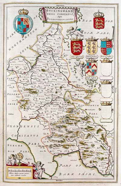 Buckingam shire, Willem Blaeun teoksessa "Theatrum Orbis Terrarum, sive Atlas Novus", Amsterdam. tekijältä Willem Blaeu