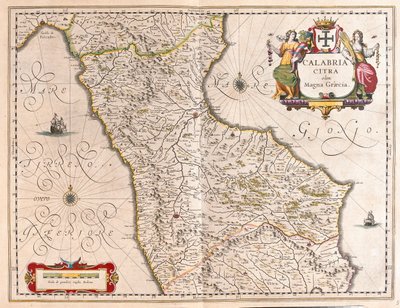 Calabria, Italia, Willem Blaeun teoksessa "Theatrum Orbis Terrarum, sive Atlas Novus", Amsterdam. tekijältä Willem Blaeu