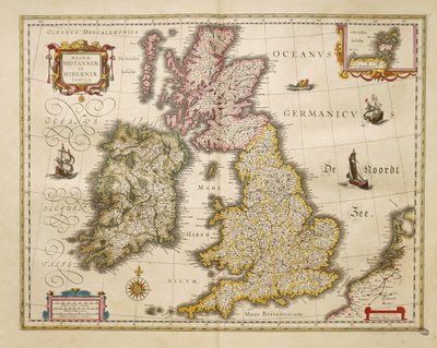 Iso-Britannia ja Irlanti Willem Bleaun Theatrum Orbis Terrarumilta Amsterdamista tekijältä Willem Blaeu