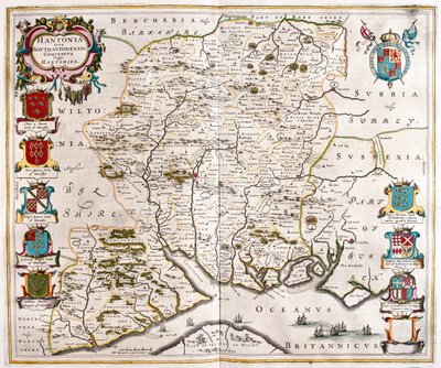 Hampshire ja Southampton, julkaisussa "Theatrum Orbis Terrarum, sive Atlas Novus", Willem Blaeu, Amsterdam. tekijältä Willem Blaeu