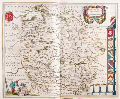 Herefordshire, teoksessa "Theatrum Orbis Terrarum, sive Atlas Novus", kirjoittanut Willem Blaeu, Amsterdam. tekijältä Willem Blaeu