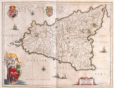 Sisilian saari, Italia, Willem Blaeun teoksessa "Theatrum Orbis Terrarum, sive Atlas Novus", Amsterdam. tekijältä Willem Blaeu