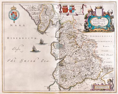 Lancaster ja Lancastshire, teoksessa "Theatrum Orbis Terrarum, sive Atlas Novus", Willem Blaeu, Amsterdam. tekijältä Willem Blaeu