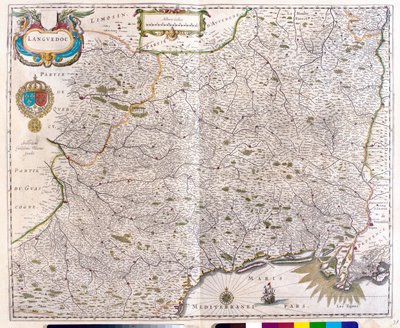 Kartta, joka kattaa Languedoc - Roussillon - Montpellier - Toulouse - Avignon - Arles, julkaisussa "Theatrum Orbis Terrarum, sive Atlas Novus", Willem Blaeu, Amsterdam. tekijältä Willem Blaeu