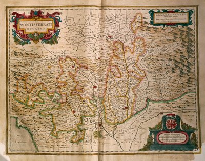 Monferraton herttuakunnan kartta, Regionum Italiae -teoksesta, Willem Blaeu, kaiverrus. tekijältä Willem Blaeu