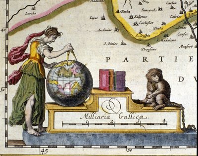 Maan mittaus. Yksityiskohta Willem Janszoon Blaeun (1571-1638) atlasesta. Amsterdam 1630. tekijältä Willem Blaeu