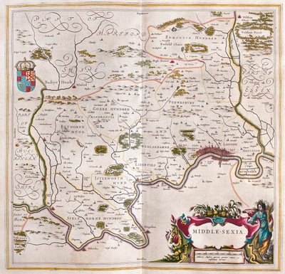Middlesex, julkaisussa "Theatrum Orbis Terrarum, sive Atlas Novus", kirjoittanut Willem Blaeu, Amsterdam. tekijältä Willem Blaeu