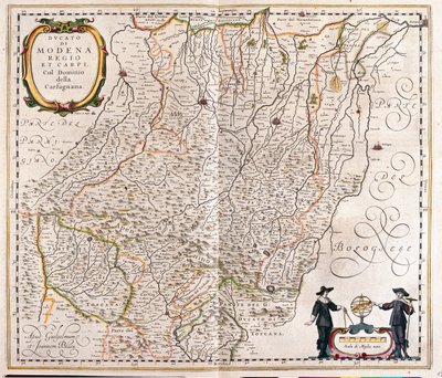 Modena, Reggio Emilia, Carpi, loppuosa Garfagnanasta, Italia, Willem Blaeun "Theatrum Orbis Terrarum, sive Atlas Novus", Amsterdam. tekijältä Willem Blaeu
