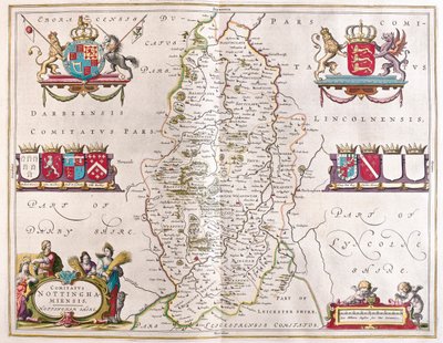 Nottingham shire, Willem Blaeun teoksessa "Theatrum Orbis Terrarum, sive Atlas Novus", Amsterdam. tekijältä Willem Blaeu