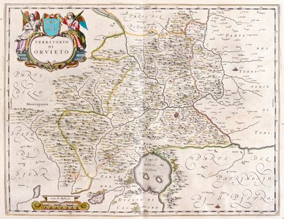Orvieto, Bolsenan järvi, Italia, Willem Blaeun "Theatrum Orbis Terrarum, sive Atlas Novus", Amsterdam. tekijältä Willem Blaeu