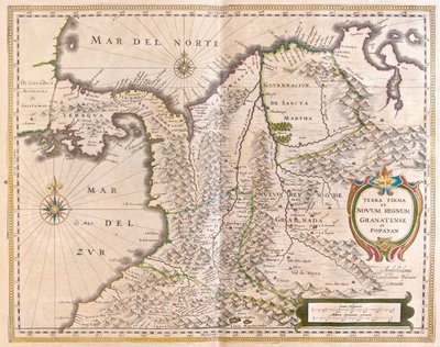 Panama, Kolumbia ja osa Ecuadorista ja Venezuelasta, Willem Blaeun "Theatrum Orbis Terrarum, sive Atlas Novus", Amsterdam. tekijältä Willem Blaeu