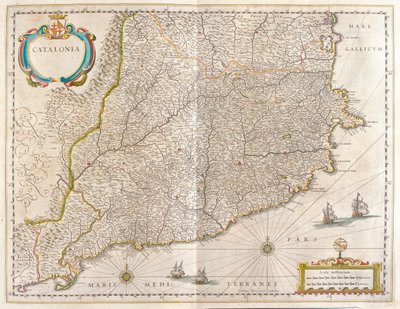 Katalonian maakunta, Espanja, Willem Blaeun "Theatrum Orbis Terrarum, sive Atlas Novus" -teoksessa, Amsterdam. tekijältä Willem Blaeu