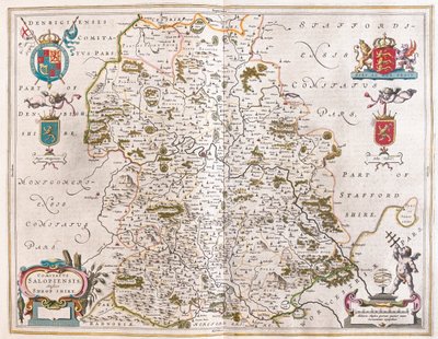 Shropshire, teoksessa "Theatrum Orbis Terrarum, sive Atlas Novus", kirjoittanut Willem Blaeu, Amsterdam. tekijältä Willem Blaeu
