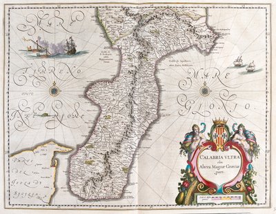 Calabrian eteläpuolella, Italiassa, Willem Blaeun teoksessa "Theatrum Orbis Terrarum, sive Atlas Novus", Amsterdam. tekijältä Willem Blaeu
