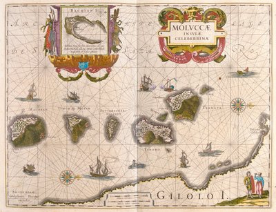 Maustesaaret ja Bachianin saari (Batjan), teoksessa "Theatrum Orbis Terrarum, sive Atlas Novus", Willem Blaeu, Amsterdam. tekijältä Willem Blaeu