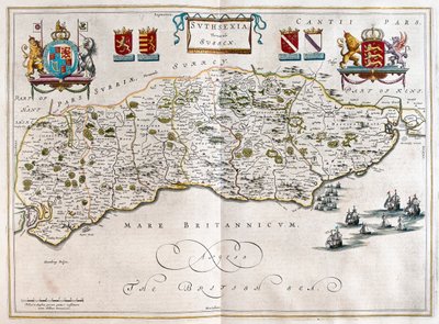 Sussex, teoksessa "Theatrum Orbis Terrarum, sive Atlas Novus", Willem Blaeu, Amsterdam. tekijältä Willem Blaeu