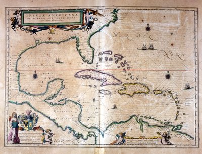 Karibianmeri: Meksikonlahti ja Karibianmeri Wilhelm Blaeun atlasesta tekijältä Willem Blaeu