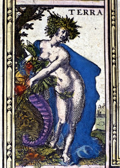 Maa, yksi neljästä elementistä, jotka esitetään Amsterdamissa vuonna 1655 painetussa W. Blaeun atlasissa. tekijältä Willem Blaeu