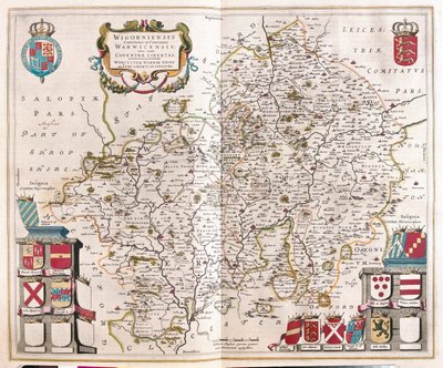 Worcestershire, warwikshire, Willem Blaeun teoksessa "Theatrum Orbis Terrarum, sive Atlas Novus", Amsterdam. tekijältä Willem Blaeu